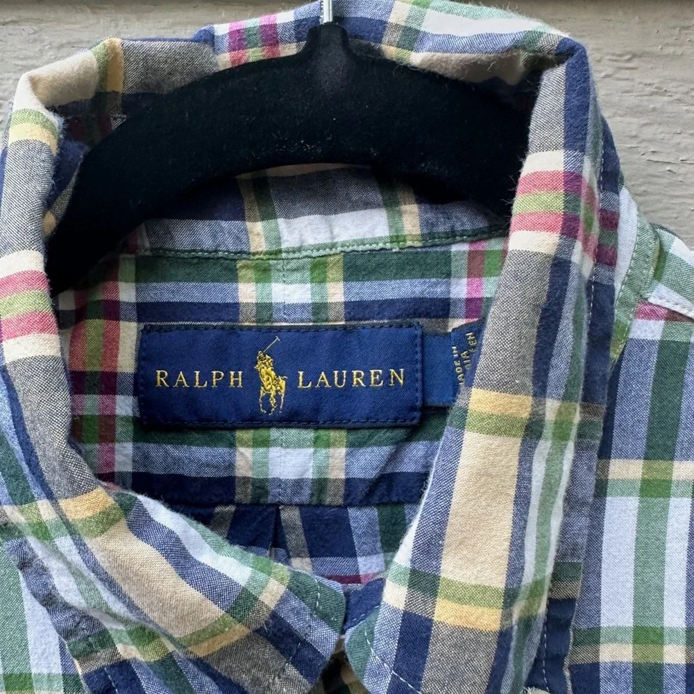 Ralph Lauren Mens Medium Plaid Button Down Short Sleeve Casual Shirt